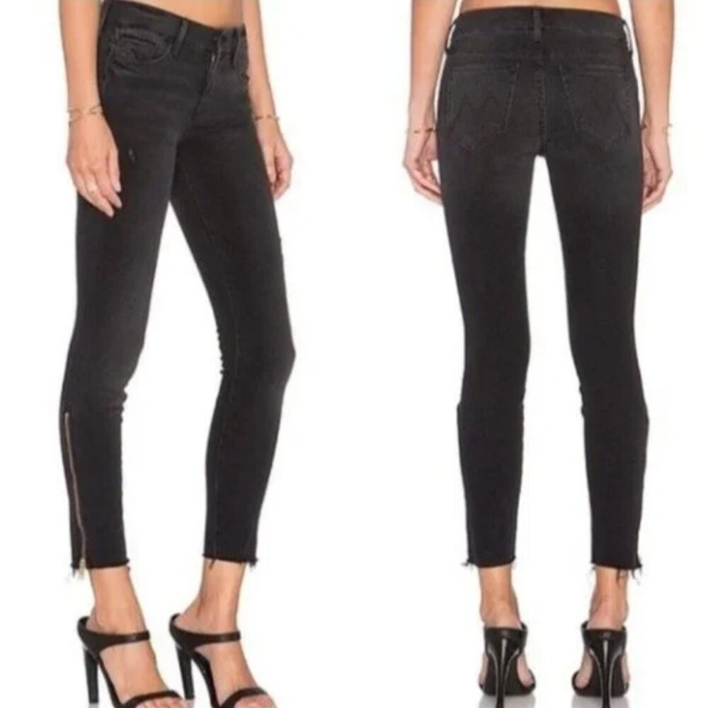Mother the looker zip wait until dark black skinny jeans 27